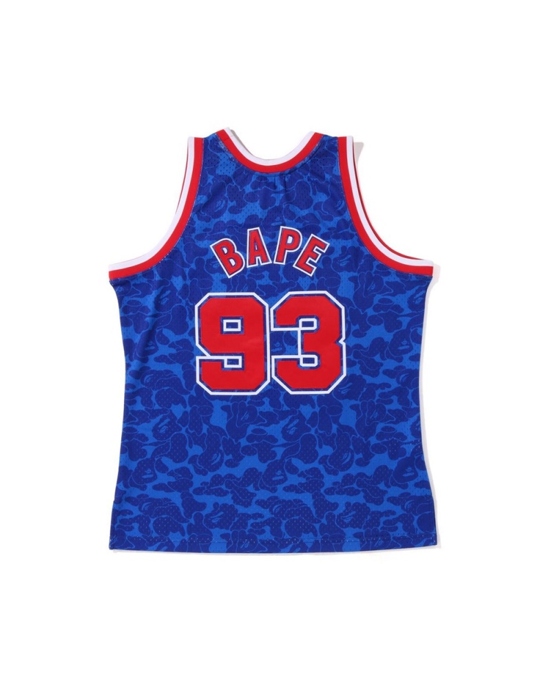 T Shirts Bape X M&N Brooklyn Nets Tank Bleu Homme | CON-32531122